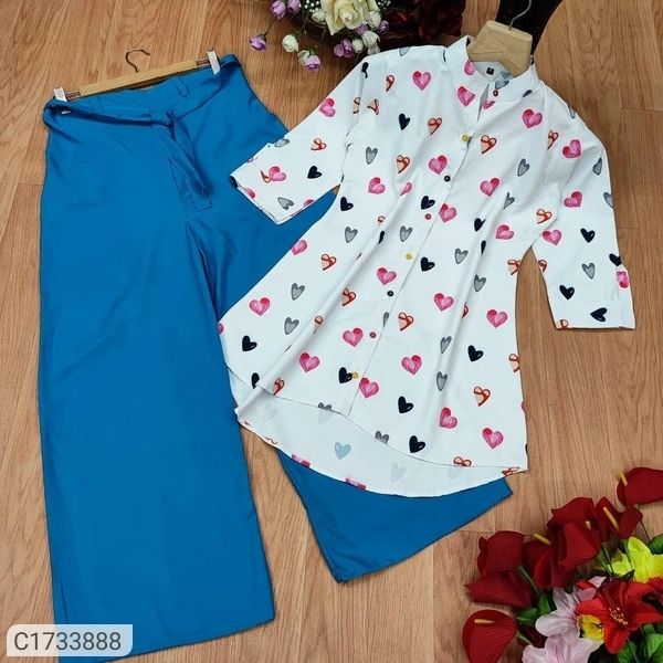 Trendy Printed Cotton Kurti Palazzo Set - Black white, Xxl