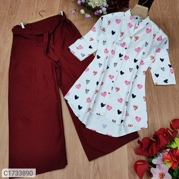 Trendy Printed Cotton Kurti Palazzo Set - Black white, Xxl