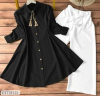 Authentic Solid Cotton Kurti Palazzo Sets - Yellow white, L