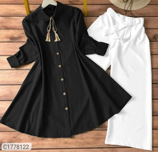 Authentic Solid Cotton Kurti Palazzo Sets - Yellow white, L