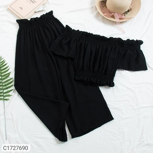 Women's Crepe Solid Top & Bottom Set - Black, M