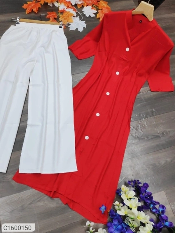 Latest Rayon Solid With Button Kurti Palazzo Sets - Yellow white, L
