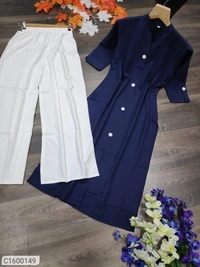 Latest Rayon Solid With Button Kurti Palazzo Sets - Black white, Xl