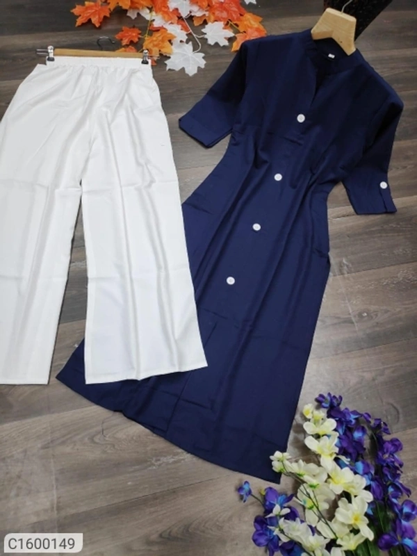 Latest Rayon Solid With Button Kurti Palazzo Sets - Black white, Xl