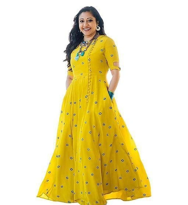 Women Rayon Flared Embellished Yellow Kurti - Yellow, S