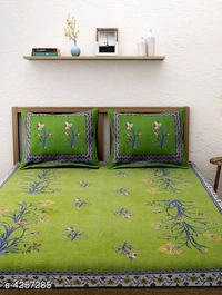Exclusive Eva Stylish Pure Cotton Double Bedsheets - Green, Queen