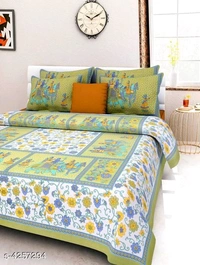 Exclusive Eva Stylish Pure Cotton Double Bedsheets - Green, Queen