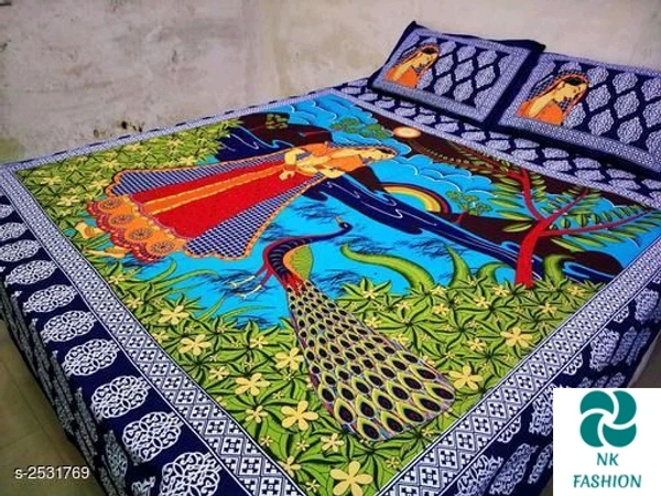 Comfortable Cotton Double Printed Bedsheet - Green, Free Size