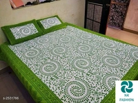 Comfortable Cotton Double Printed Bedsheet - Green, Free Size