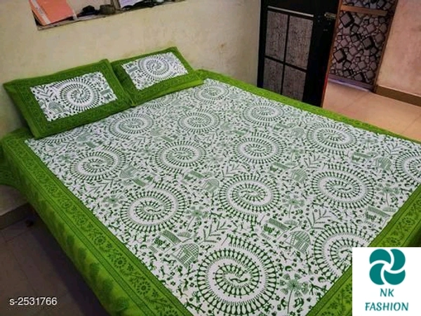 Comfortable Cotton Double Printed Bedsheet - Green, Free Size