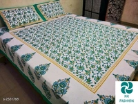 Comfortable Cotton Double Printed Bedsheet - Green, Free Size