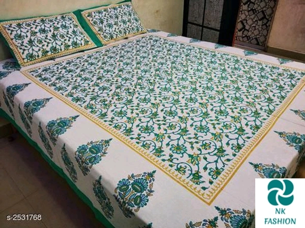Comfortable Cotton Double Printed Bedsheet - Green, Free Size