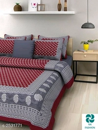 Comfortable Cotton Double Printed Bedsheet - Green, Free Size