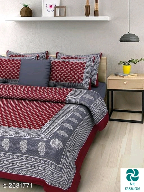 Comfortable Cotton Double Printed Bedsheet - Green, Free Size