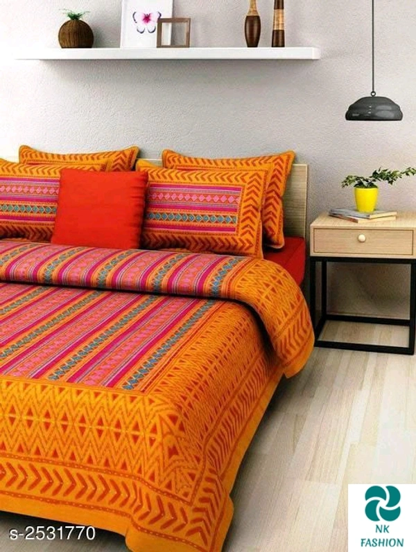 Comfortable Cotton Double Printed Bedsheet - Green, Free Size