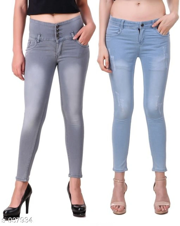 Trendy Women's Denim Jeans Combo - Black & Blue, 28