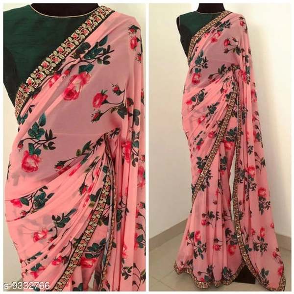 Heavy Lace Work Georgette Saree - Free Size, Cream