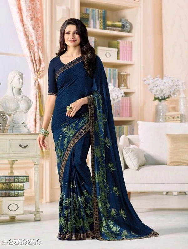 Pretty Chiffon Printed Saree - Blue, Free Size