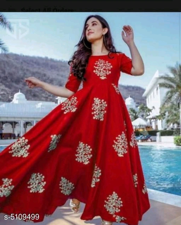 Women's Printed Rayon Long Anarkali Kurti - XL