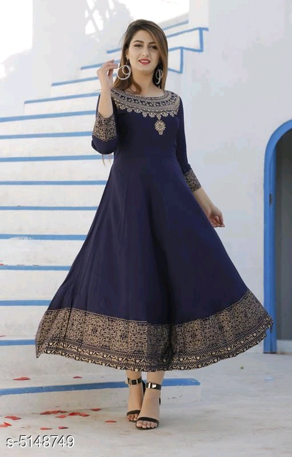 Women's Printed Rayon Anarkali Kurti - XXXL