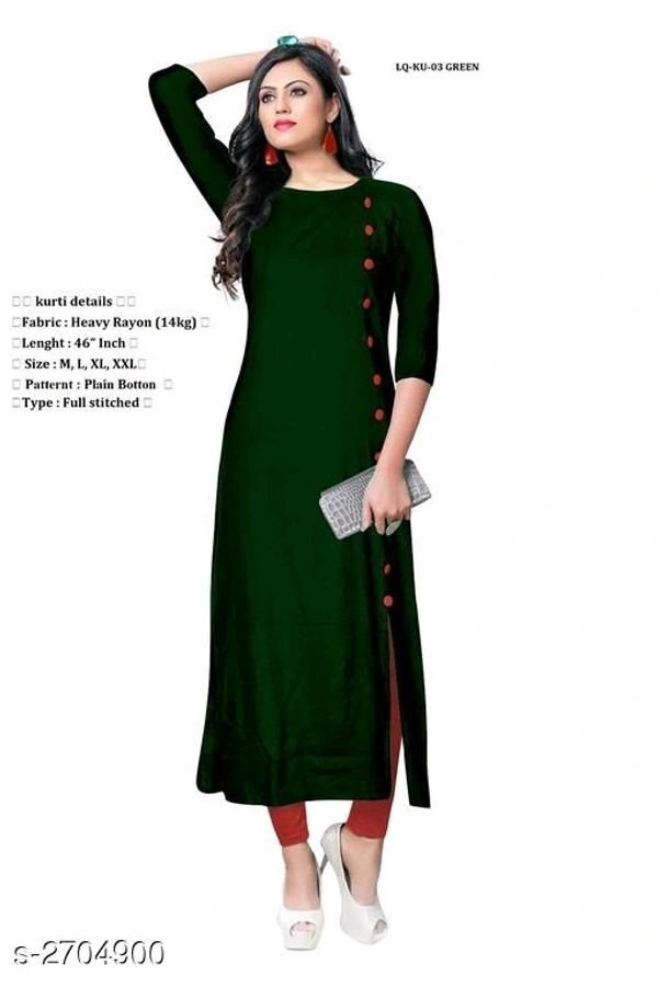 Women's Solid Rayon Kurti - XL