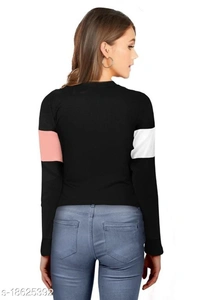 Full Sleeves ColorBlock Peach Crop Top (20"Inches) - XL