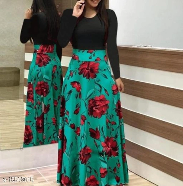 Womens_Turquoise Dress With Flower Print And Black Upper_0102 - XL