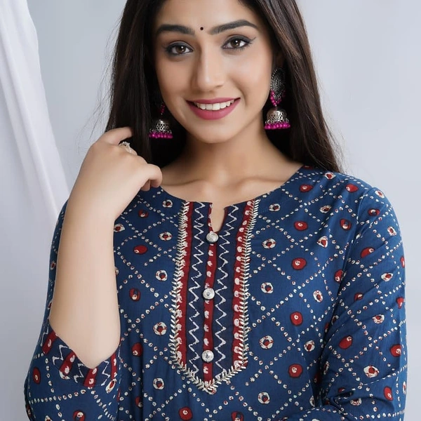 Exclusive Mirror Work Cotton Kurti & Pant - Blue, XL