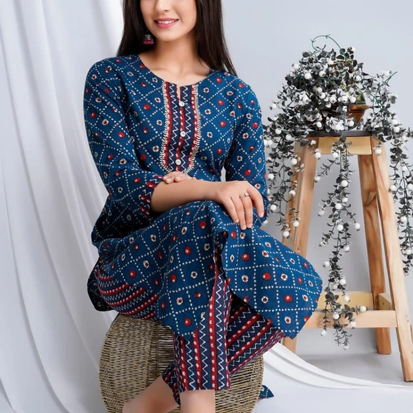 Exclusive Mirror Work Cotton Kurti & Pant - Pink, XXL