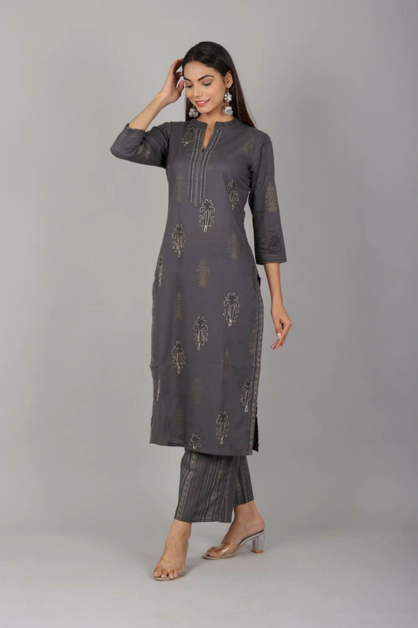 Embroidery work Cotton Kurti & Palazzo set - XXL, Black
