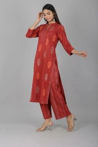 Embroidery work Cotton Kurti & Palazzo set - XXXL, Red