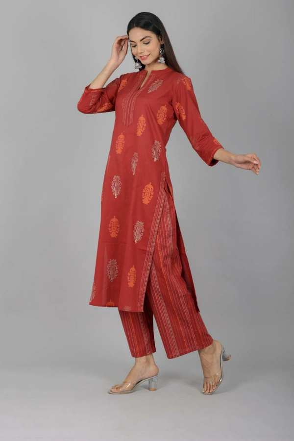 Embroidery work Cotton Kurti & Palazzo set - XXXL, Red