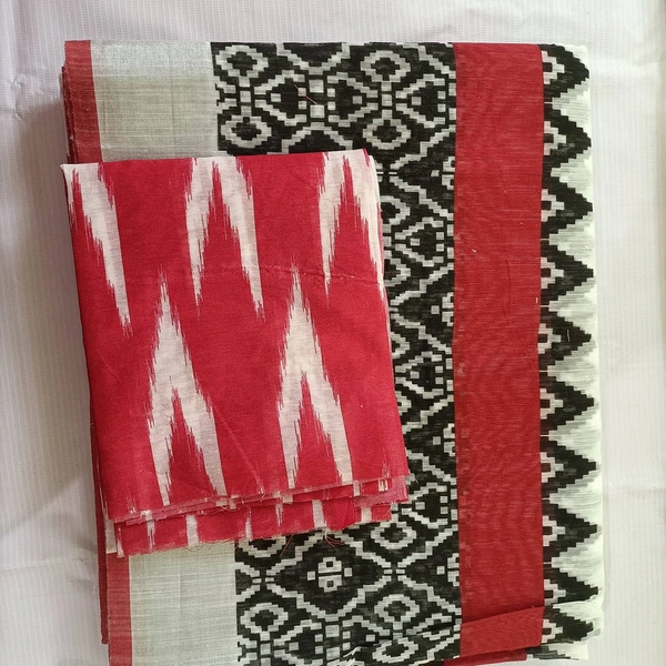 Ikkat Cotton Fancy Saree - Red, 6 yards