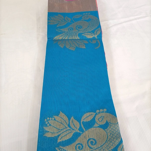 Peacock Buta Kuppadam Saree - Blue and Pink, 6 yards