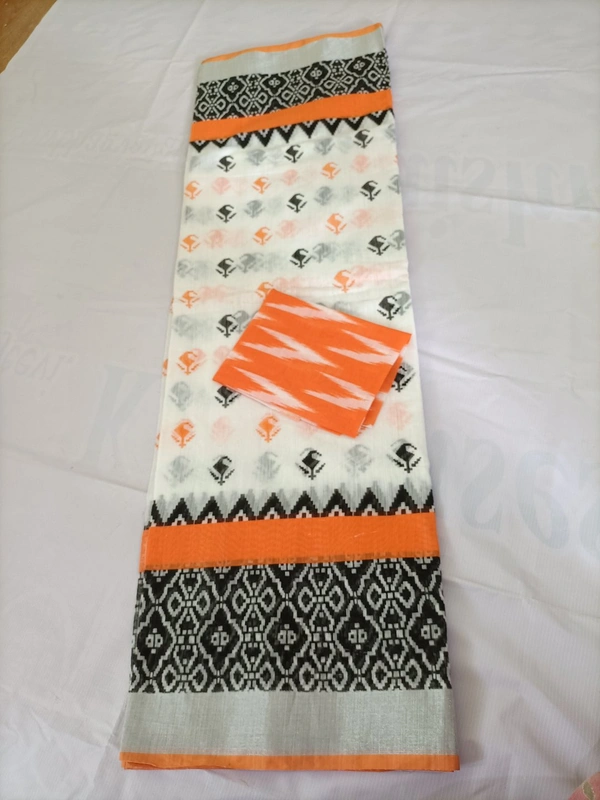 Ikkat Cotton Fancy Saree - Orange, 6 yards