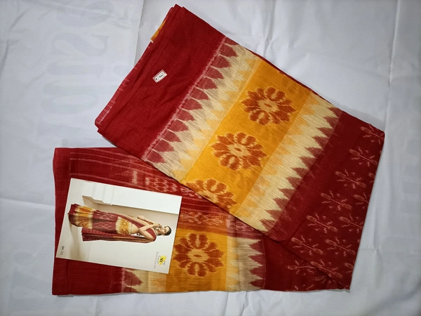 Fancy Cotton Red Saree - Red and Yellow, 6 yards
