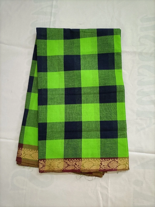 Chettinad Cotton Handloom Saree - 6 yards, No, Green and Blue