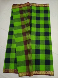 Chettinad Cotton Handloom Saree - 6 yards, No, Green and Blue
