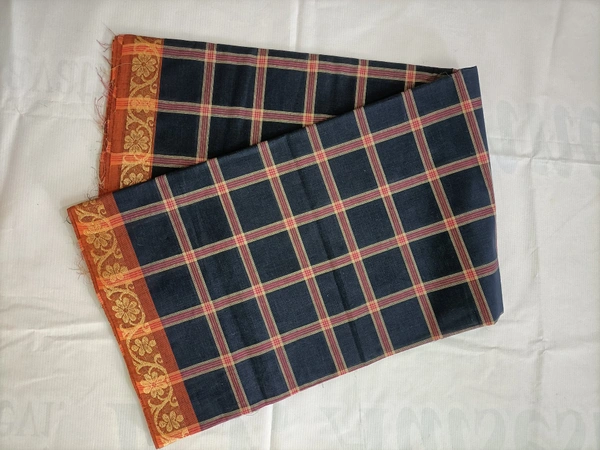 Chettinad Cotton Handloom Saree - No, Blue , 6 yards