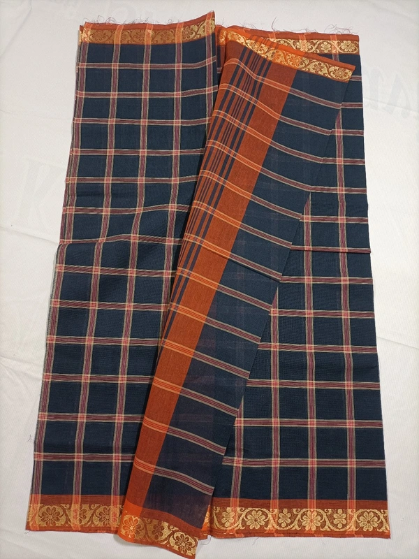 Chettinad Cotton Handloom Saree - No, Blue , 6 yards