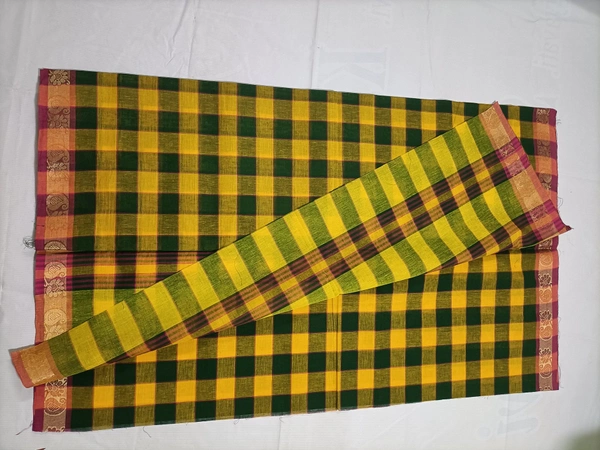 Chettinad Cotton Handloom Saree - No, Yellow and Green, 6 yards