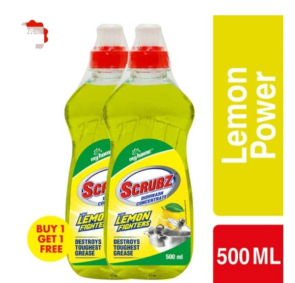 My Home Scrubz Lemon Dishwash Liquid 500 ml (Buy 1 Get 1 Free)