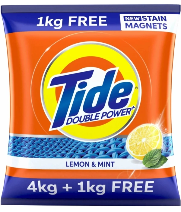 Tide Plus Double Power Lemon & Mint DetergentPowder 5 kg (1KG Tide Lemon & Mint Free)