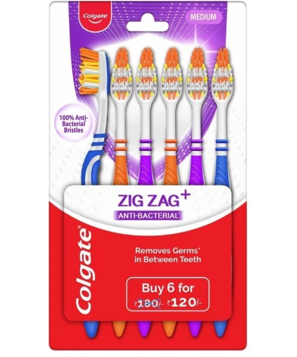 Colgate ZigZag Antibacterial Medium Toothbrush (6Toothbrushes)