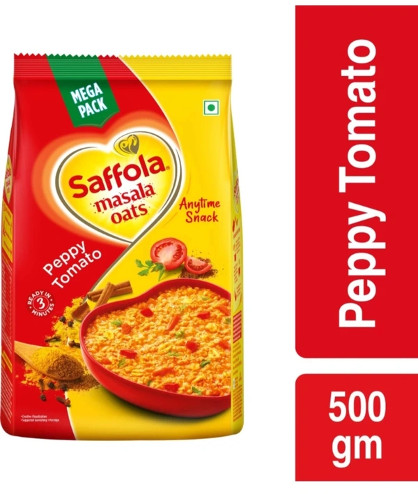 Saffola Masala Oats, Tasty Evening, Healthy Snack, Peppy Tomato Pouch (500 g)