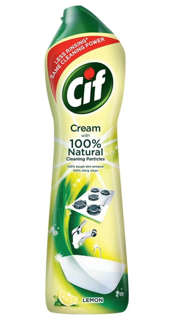 Cif Abrasive Surface Cleaner Cream, Lemon| Kitchen & Bathroom, Removes Grease, Dirt & Tough Stains with Natural Cleaning Particles, 500 ml