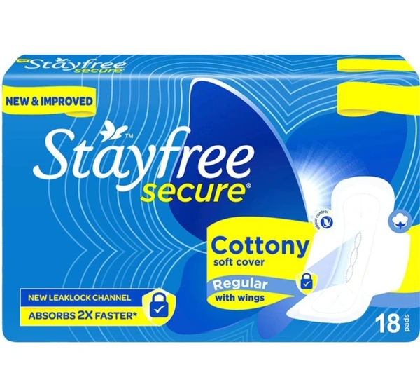 STAYFREE Secure Cottony Soft Regular WingsSanitary Pad (Pack of 18)
