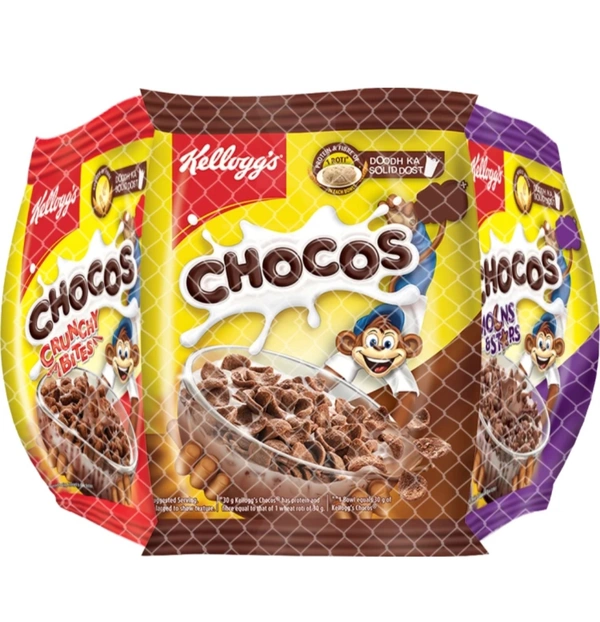 Kellogg's Chocos Variety Pack of 7 with Whole Grain, Breakfast Cereal for Kids Bag (7 x 22.86 g)