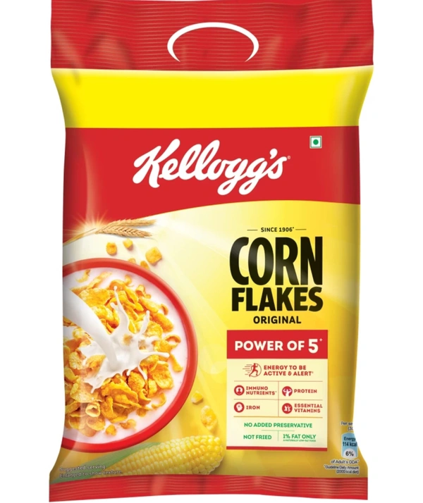 Kellogg's Corn Flakes Original, Power of Energy, Protein, Iron, Calcium & Vitamins, Cereal Pouch
