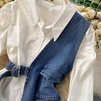 Half denim jacket midi by High-buy two piece set-free size (adjust with the tie option in jacket) dress - M (Bust Size: 34 in, Length Size: 30 in) 